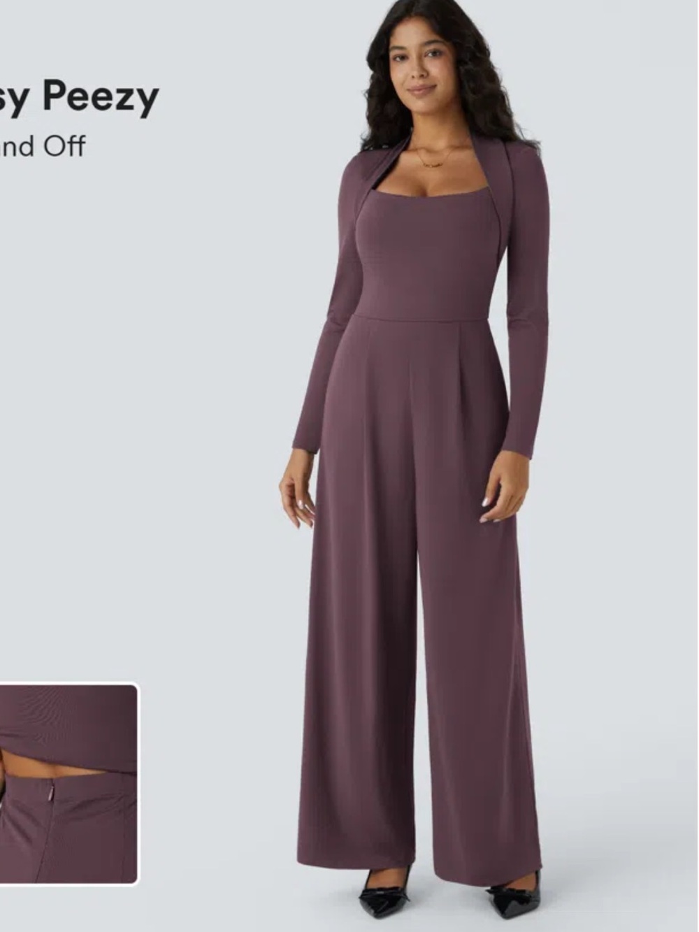 Halara Plum Purple Long Sleeve Pocket Wide Leg Jumpsuit Easy Peezy XL